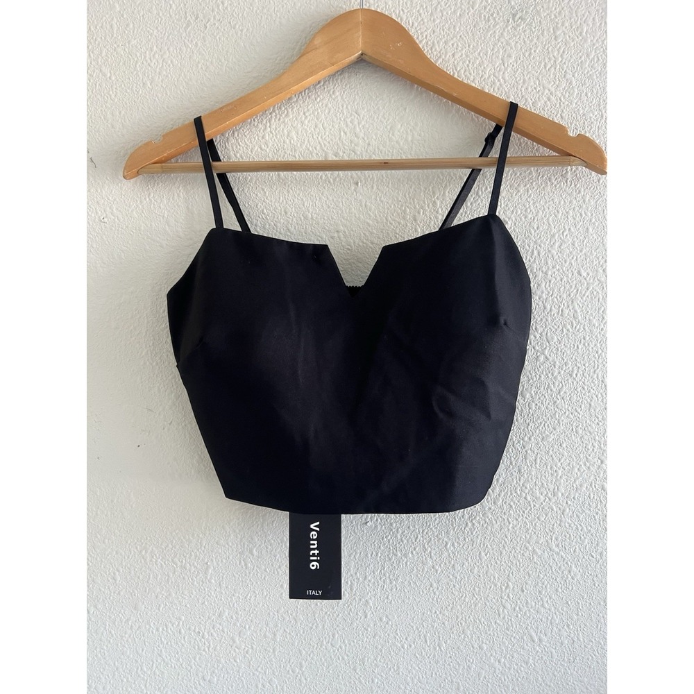 Venti6 Black Crop Top Made In Italy NWT Size Large Neutral Capsule Coquette